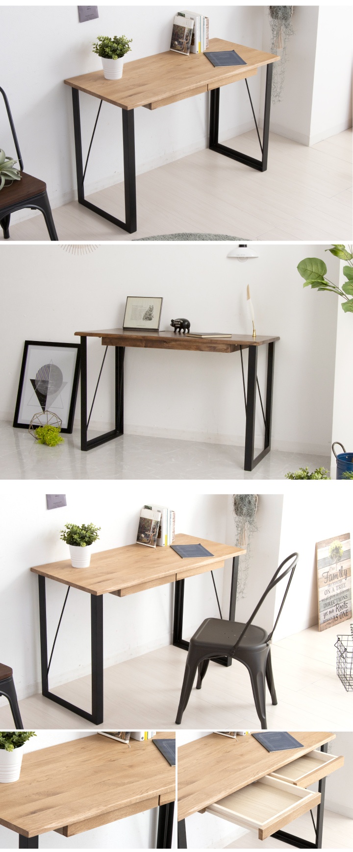 パソコンデスク 110幅 引き出し付き 書斎机 書斎デスク 天然木