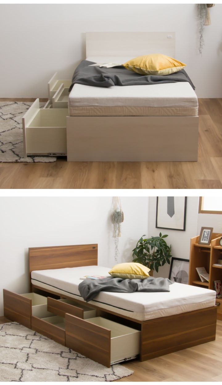 ベッド シングルベッド 収納付き ヘッドフラット チェストベッド