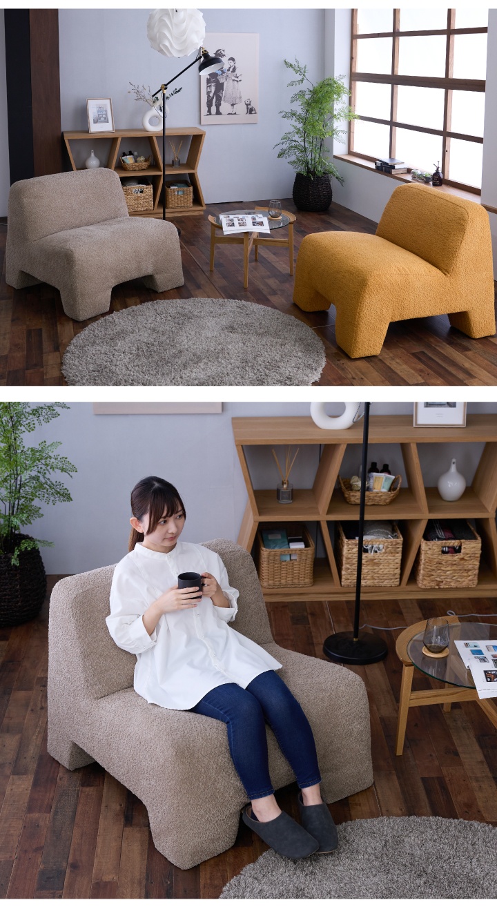 ソファ ソファー 1人掛け 一人掛け用 1P ファブリック 布地 モコモコ
